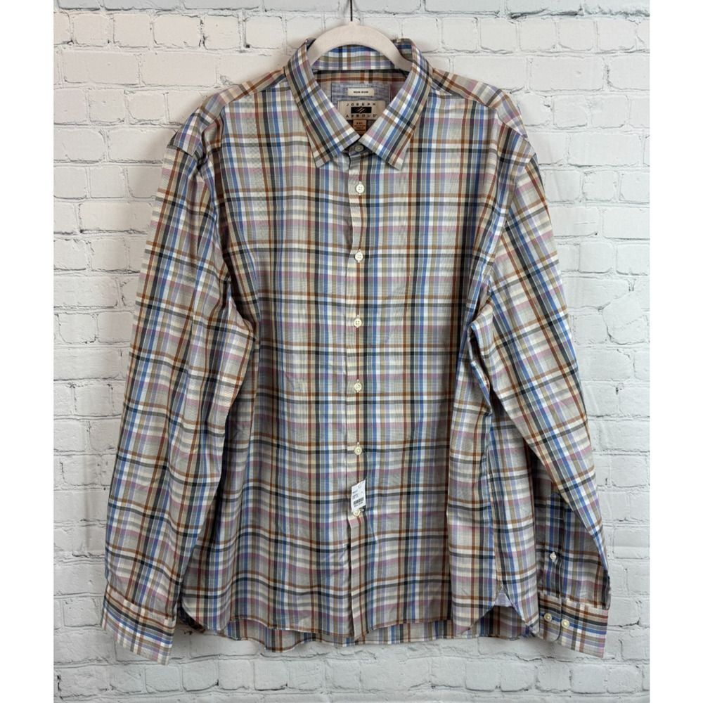 JOSEPH ABBOUD 100% cotton non-iron check plaid dress mens shirt XXL NWT